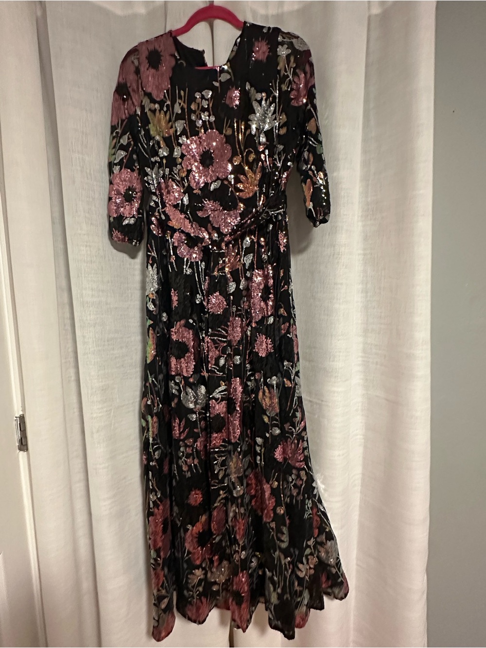 Baltic Born Black Destiny Sequin Maxi Dress with Pink and Gold Floral Sequins